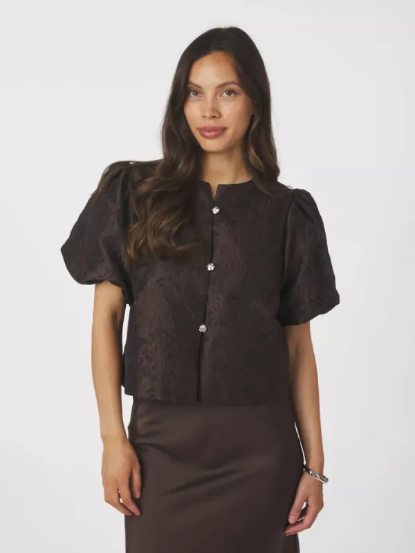 Neo Noir Aisa Brocade Blouse Bruin