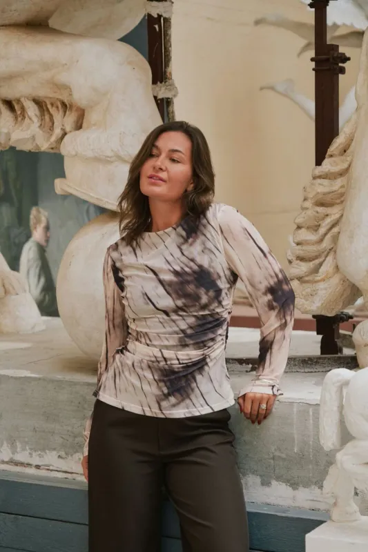 Neo Noir Lenida Faded Mesh Blouse Bruin