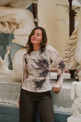 Neo Noir Lenida Faded Mesh Blouse Bruin