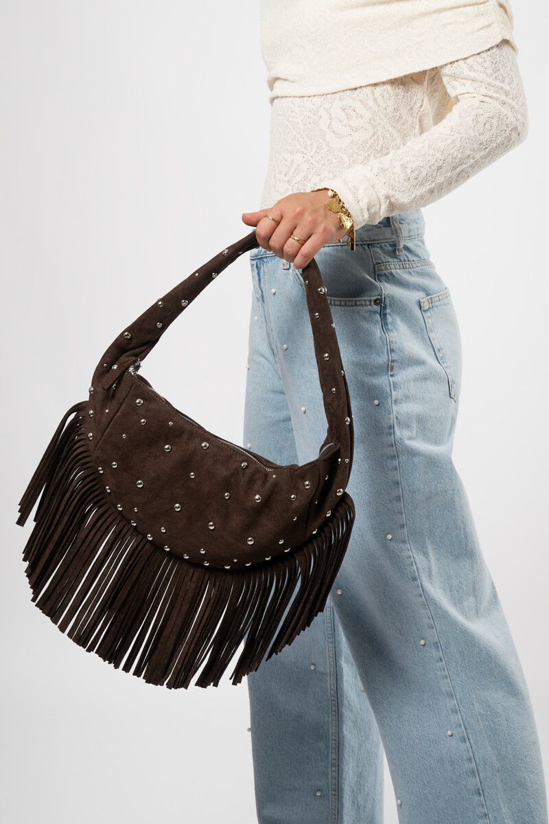 My Jewellery Shoulder bag studs fringes brown