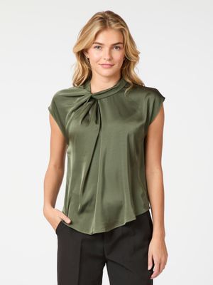 Neo Noir Fleur Drapy Satin Blouse Groen