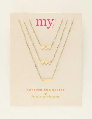 My Jewellery Necklace set 3 hearts Goud