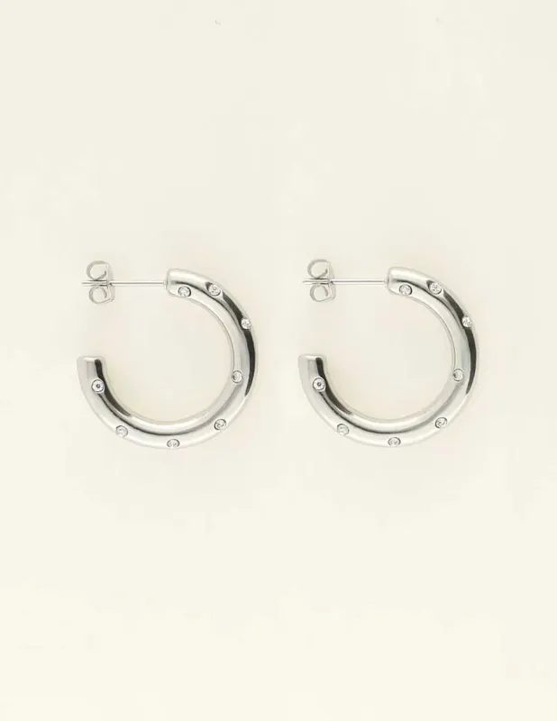 My Jewellery Earring hoop strass irregular Zilver