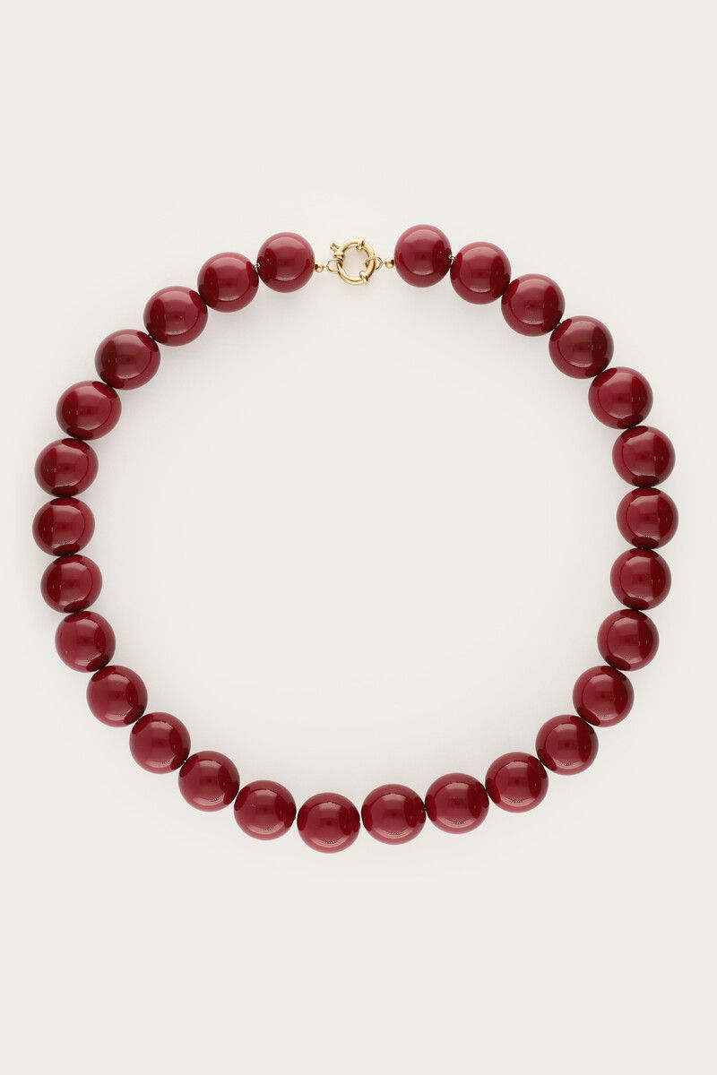 My Jewellery Necklace beads big wine red Goud