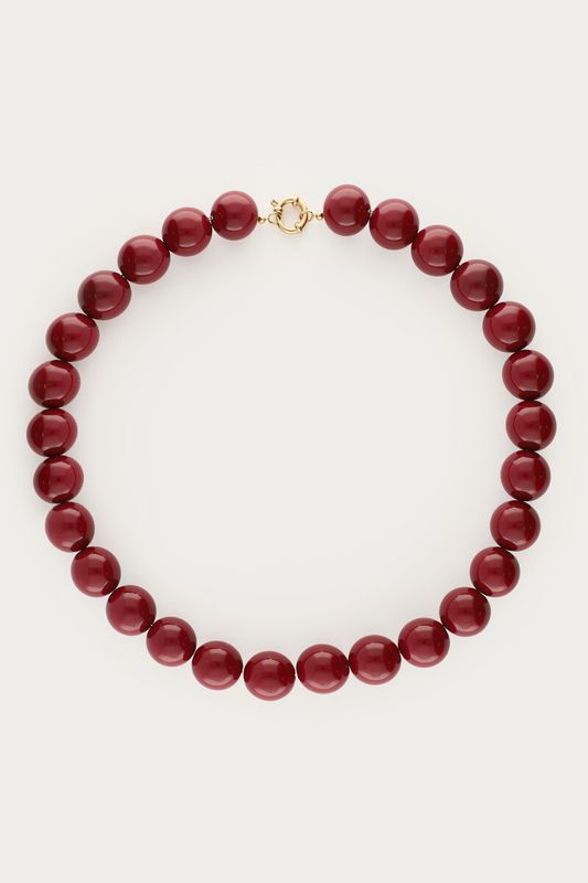 My Jewellery Necklace beads big wine red Goud