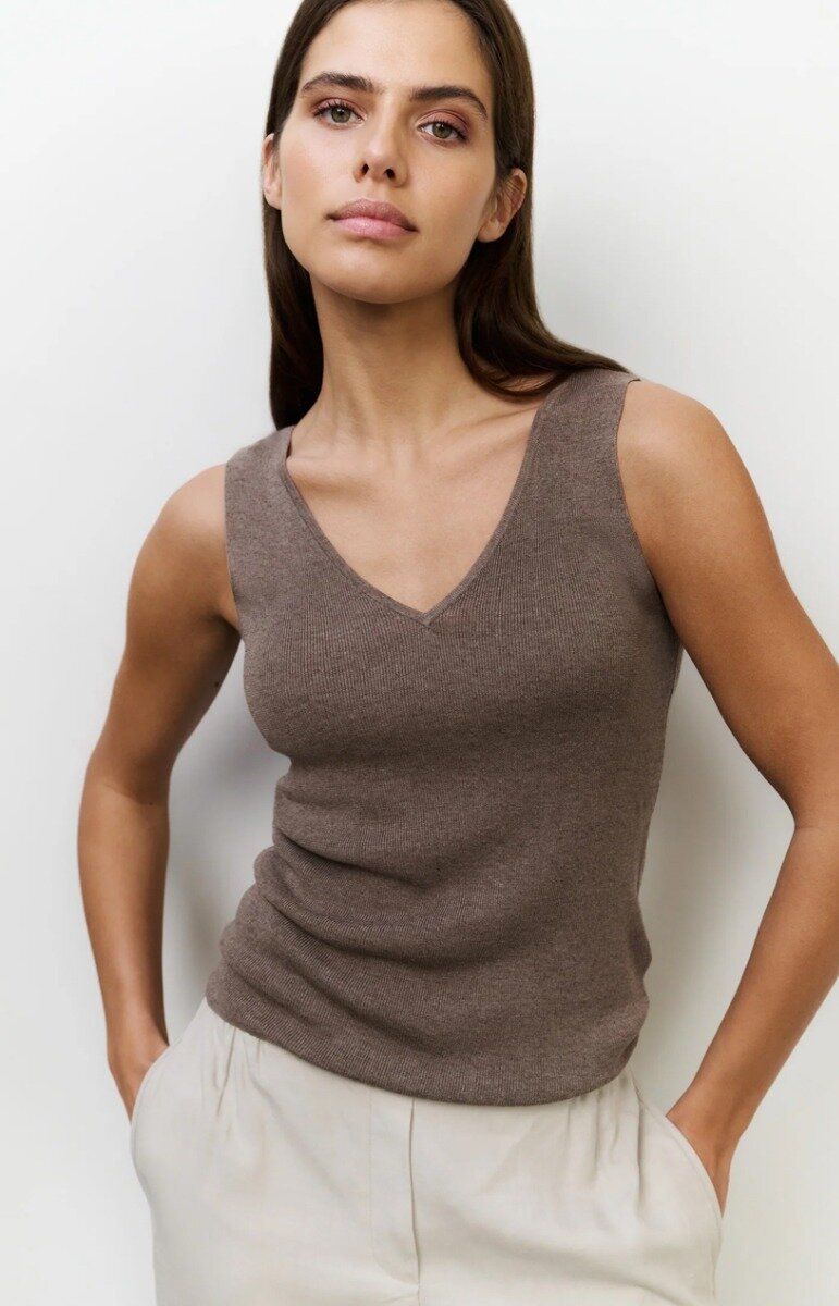 YAYA Fijngebreide rib tanktop Grijs