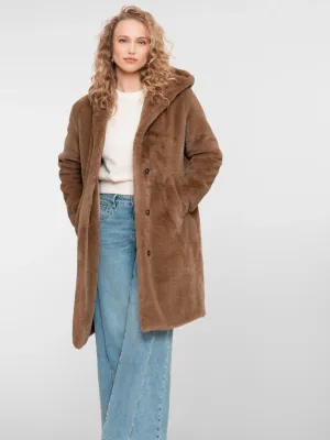 Geisha Coat fake fur with hood Bruin