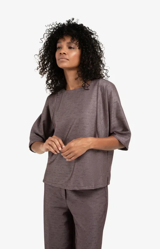 YAYA Geweven T-shirt met siernaden Paars