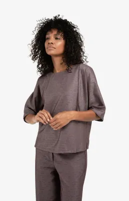 YAYA Geweven T-shirt met siernaden Paars