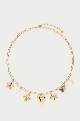 My Jewellery Necklace pink beads multi charms Goud