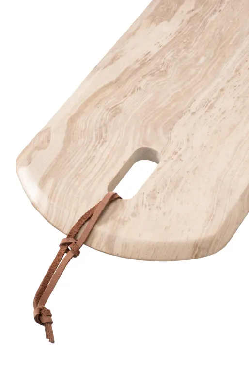 YAYA Serveerplateau met leren koord Beige