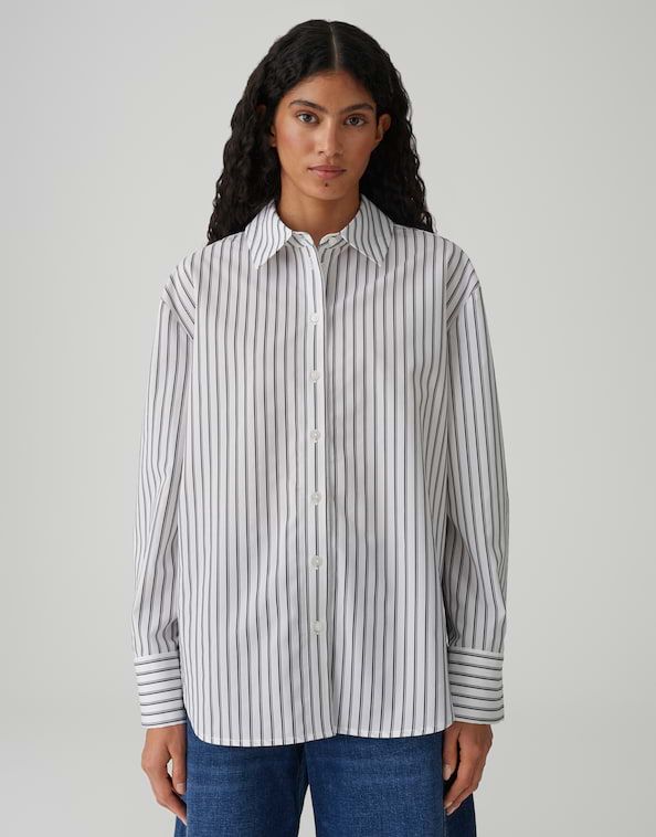 Opus gestreepte blouse met lange mouwen wit