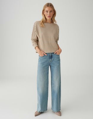 Opus Gestreept sweatshirt in gebreide look Bruin