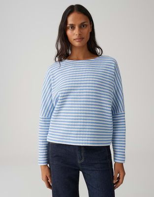 Opus Gestreept sweatshirt in gebreide look Blauw