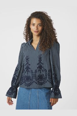 Neo Noir Amara Stripe Emb blouse Blauw