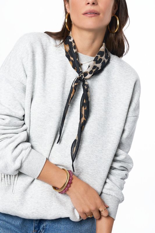 My Jewellery Scarf leopard black edge Zwart