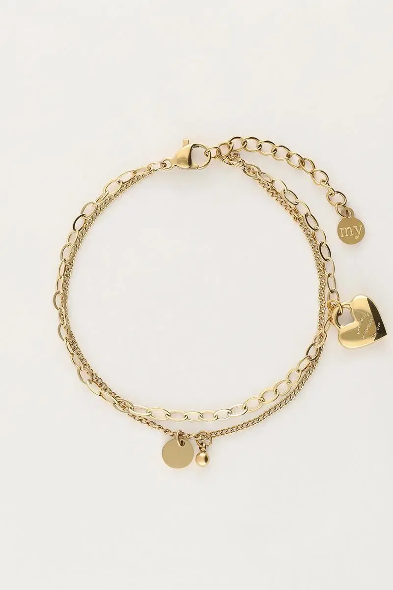 My Jewellery Bracelet chain &amp; love life heart Goud