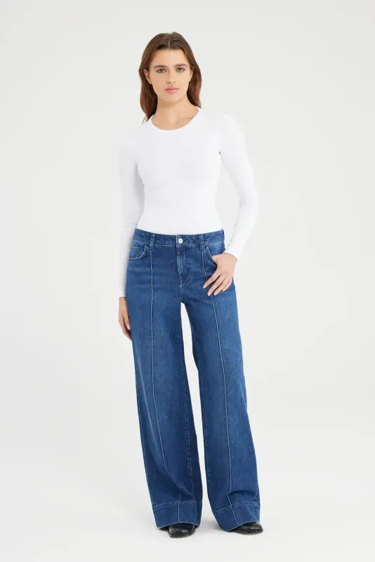 Cup Of Joe Denim mid waist wide straight Blauw Layla