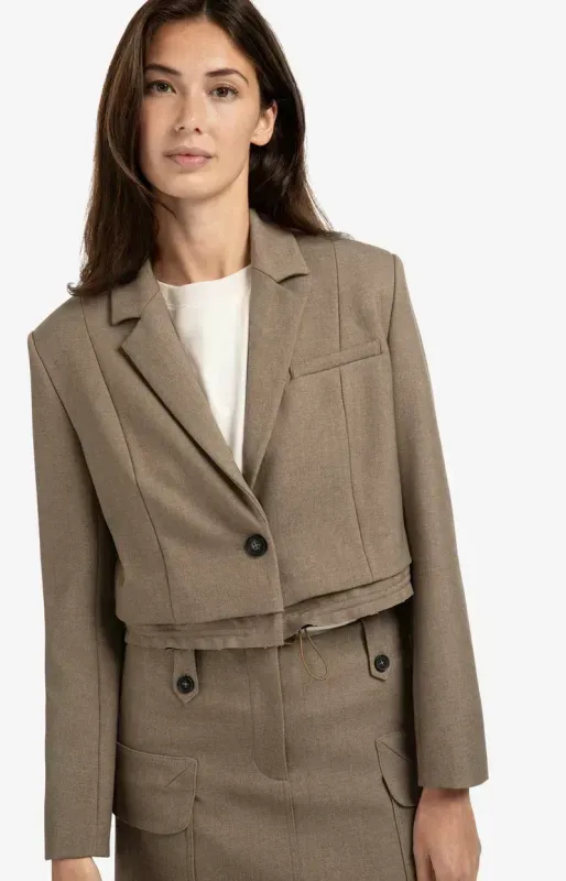 YAYA Korte blazer met koorddetail Bruin