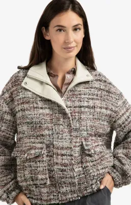 YAYA Bouclé jasje met franjes en opstaande kraag