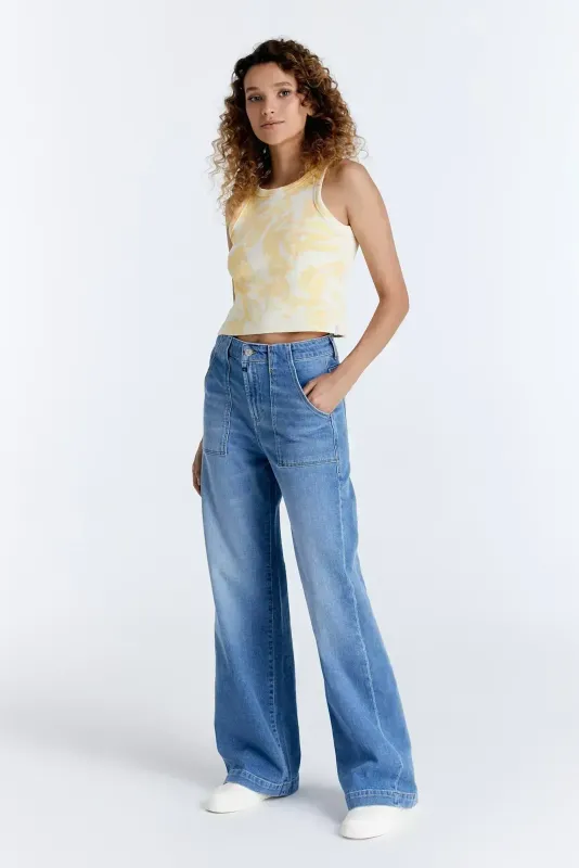 Cup Of Joe Denim high waist wide leg Blauw