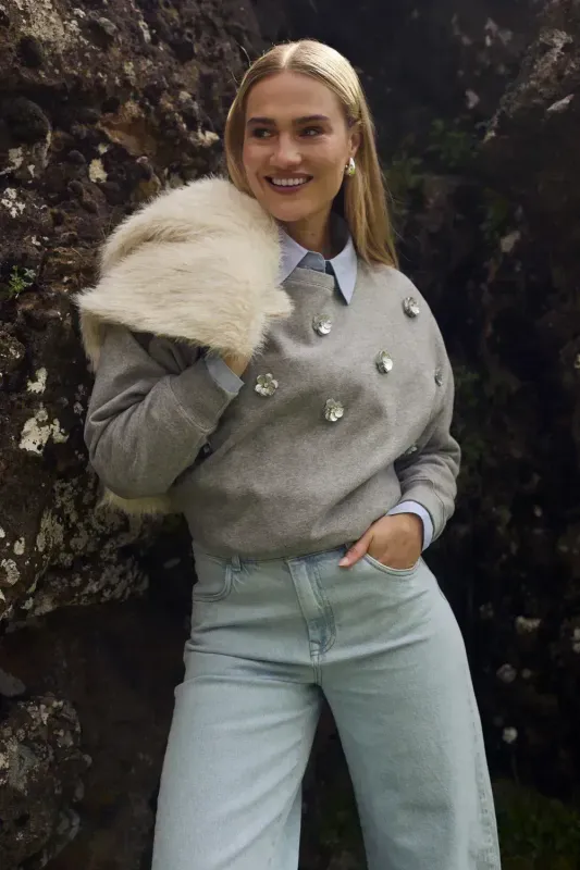 Nukus Beatriz Pullover Flower Grijs