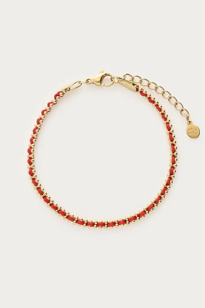 My Jewellery armband met ballchain rood koord Goud