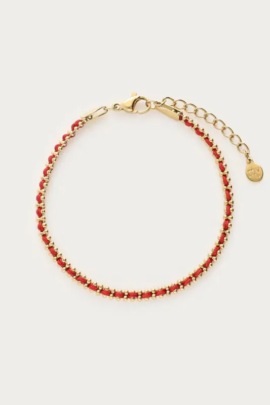 My Jewellery armband met ballchain rood koord Goud