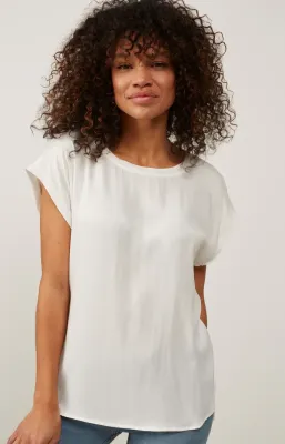 YAYA Basic top van gemengde stof met ronde hals en kapmouwtjes
