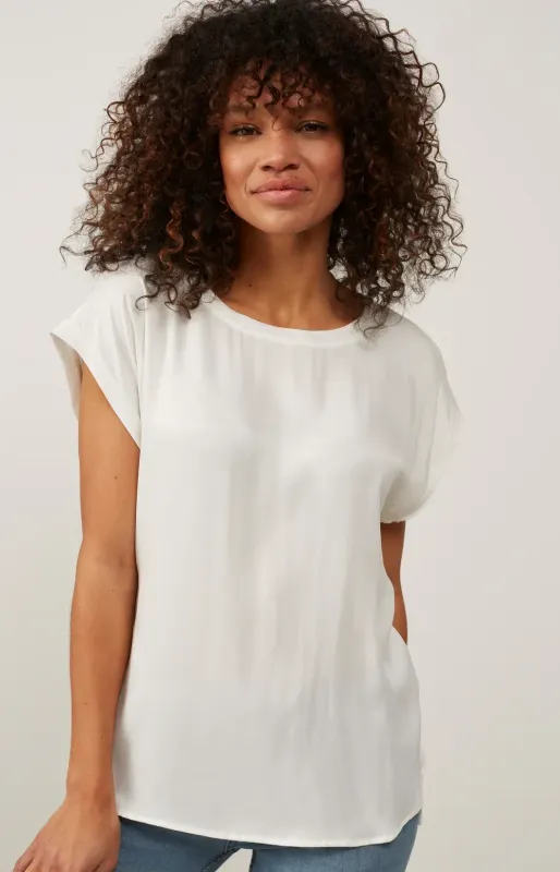 YAYA Basic top van gemengde stof met ronde hals en kapmouwtjes