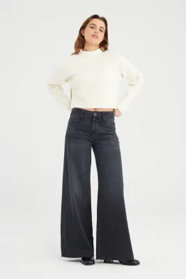Cup Of Joe Denim mid waist wide leg Blauw Hazel L32/34