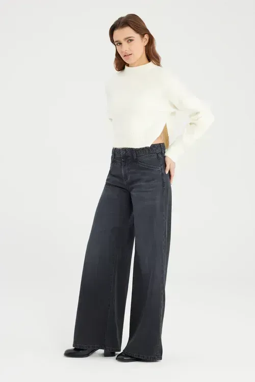 Cup Of Joe Denim mid waist wide leg Blauw Hazel L32/34
