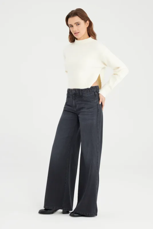 Cup Of Joe Denim mid waist wide leg Zwart Hazel L34