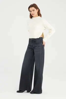 Cup Of Joe Denim mid waist wide leg Zwart Hazel L34