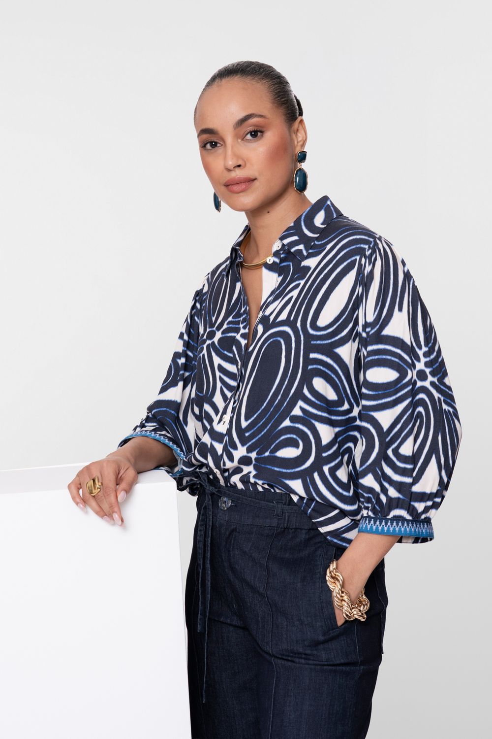 Geisha blouse blauw print