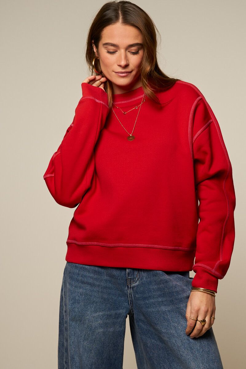 My Jewellery Sweater met Stiksels Rood