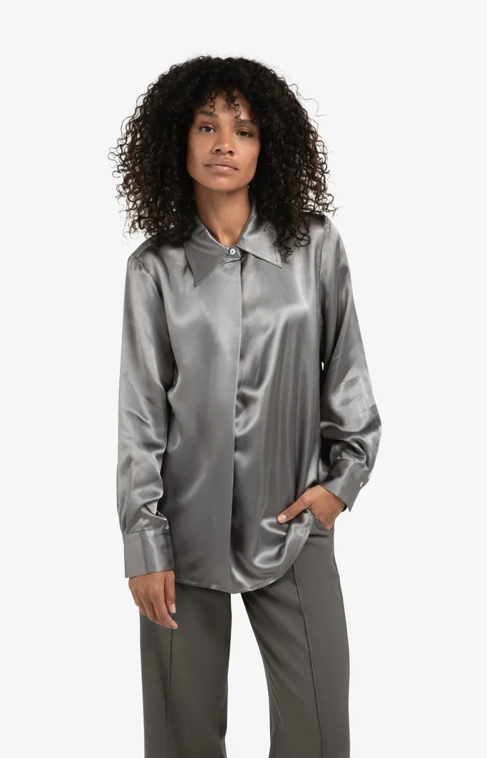 YAYA Satijnen blouse Grijs