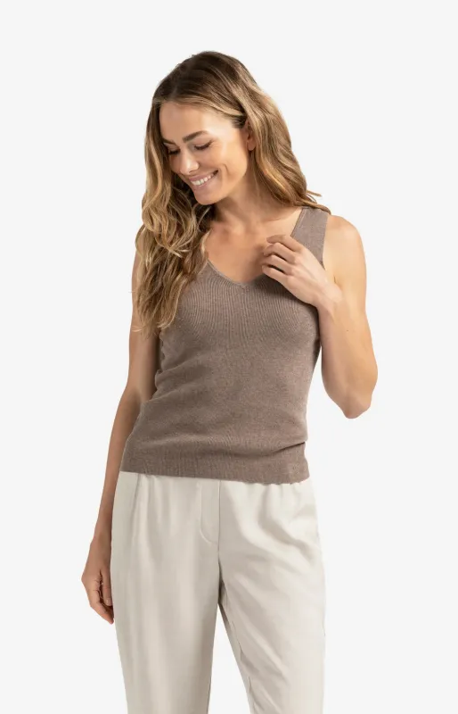 YAYA Fijngebreide rib tanktop Grijs