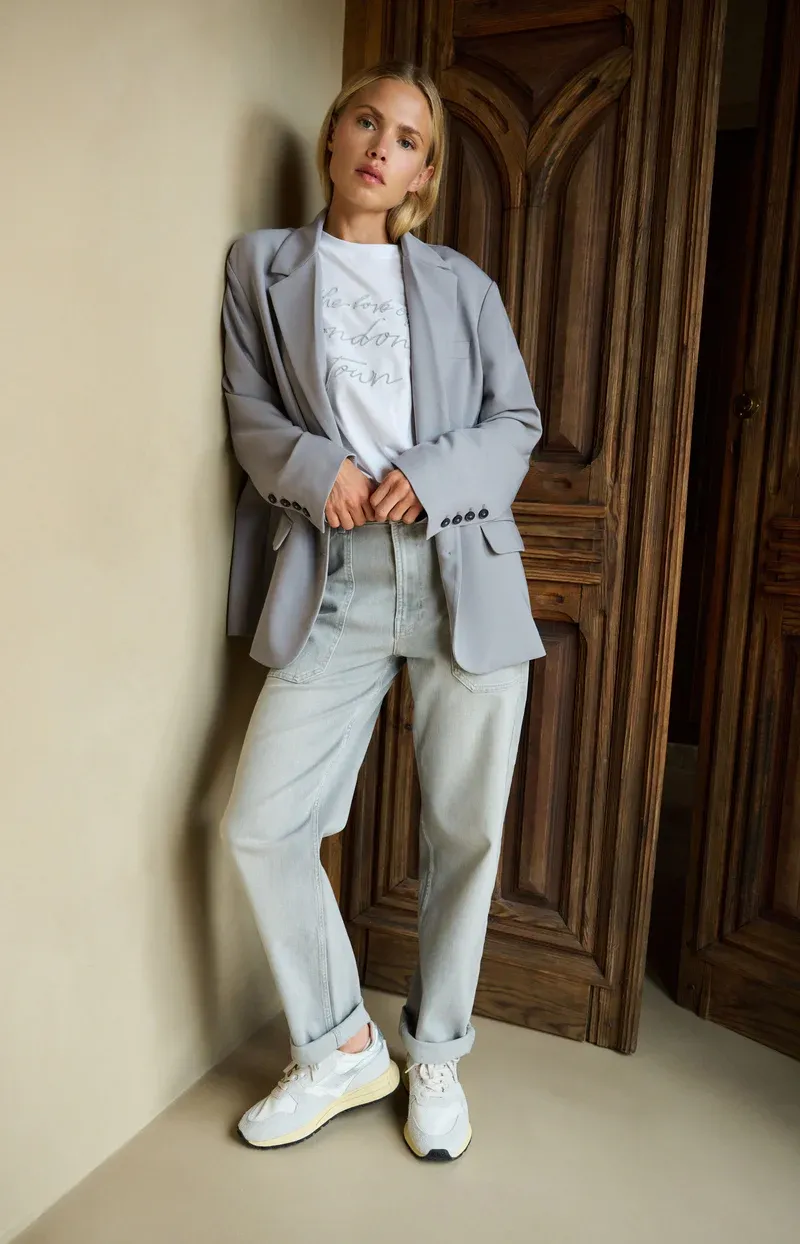 YAYA Denim cargobroek met laag kruis en wijde pijpen