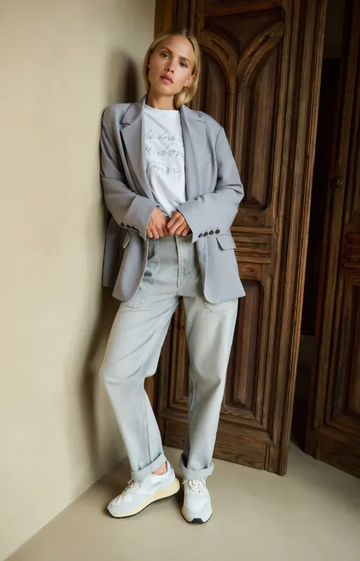 YAYA Denim cargobroek met laag kruis en wijde pijpen