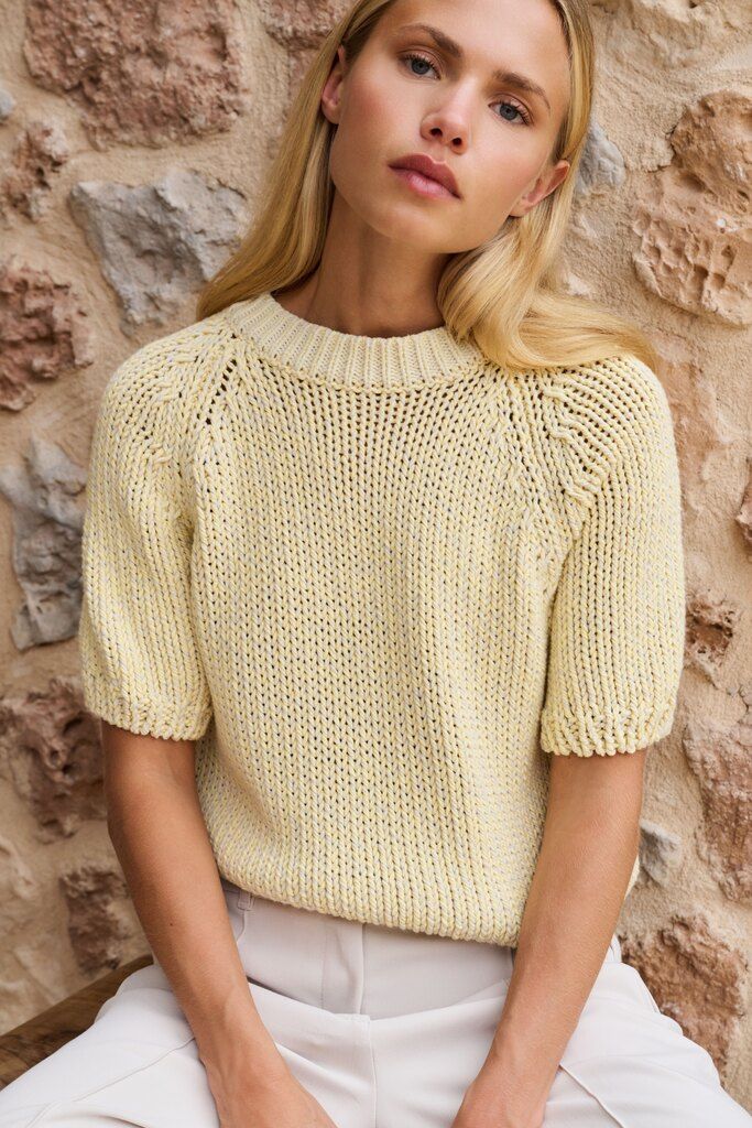 YAYA Grofgebreide trui met korte mouwen en ronde hals