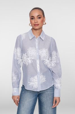 Geisha Blouse Embroidered Flowers Blauw