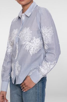 Geisha Blouse Embroidered Flowers Blauw