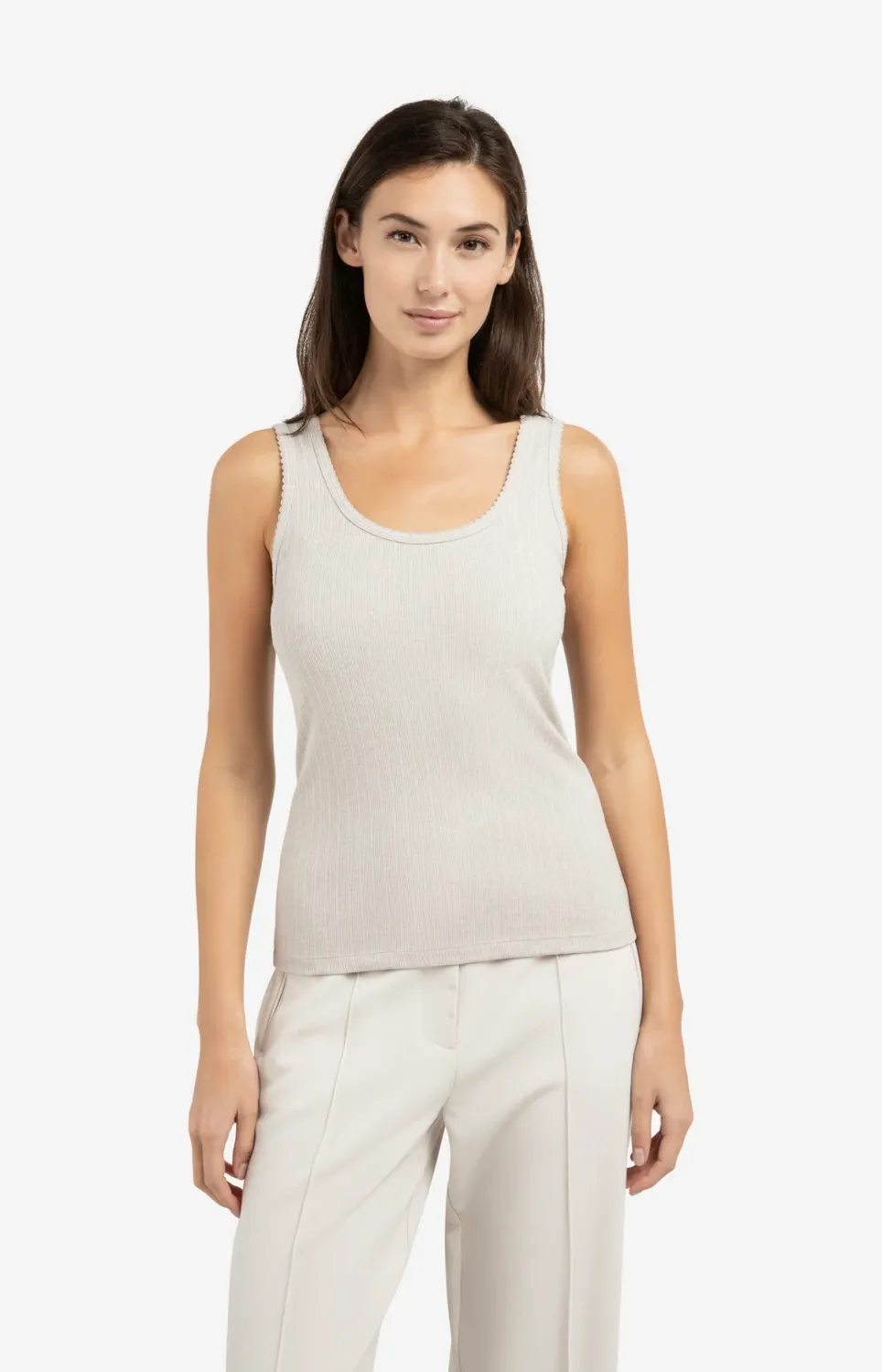 YAYA Singlet met sierlijke halsrand Groen