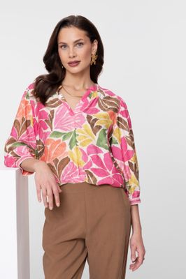 Geisha Blouse met kleurrijke print en V-hals