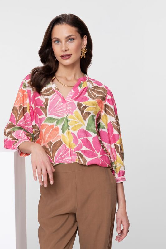 Geisha Blouse met kleurrijke print en V-hals