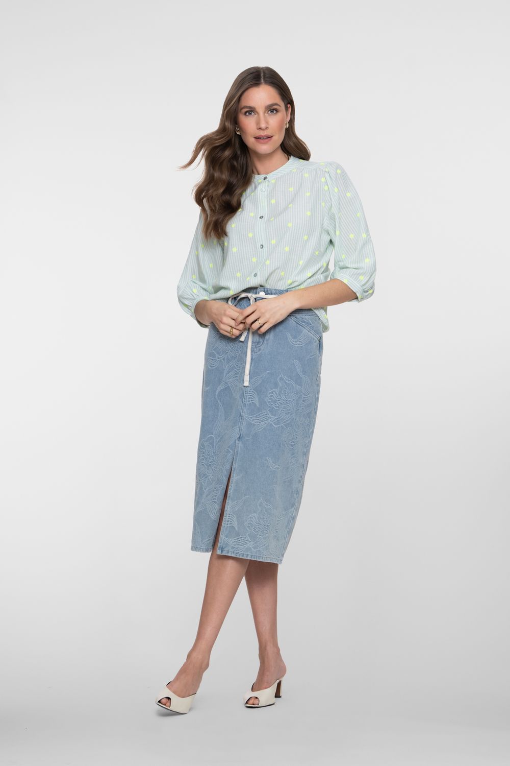 Geisha Jeans skirt jacquard flower Blauw