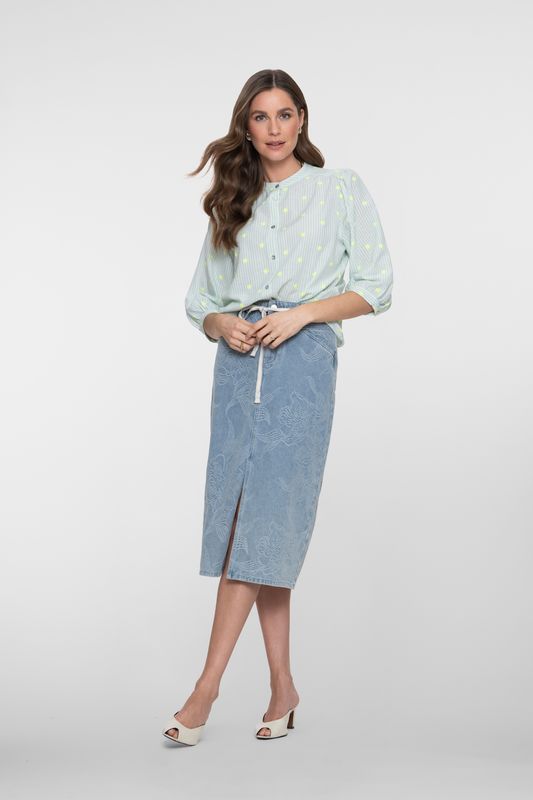 Geisha Jeans skirt jacquard flower Blauw