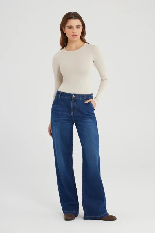 Cup Of Joe Denim wide leg chino Blauw Maxine