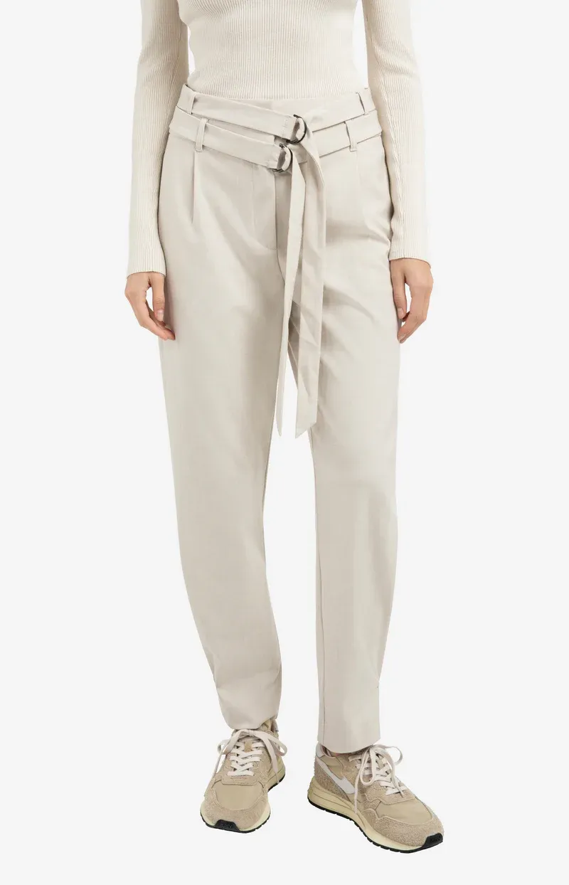 YAYA Broek met dubbele riem Beige